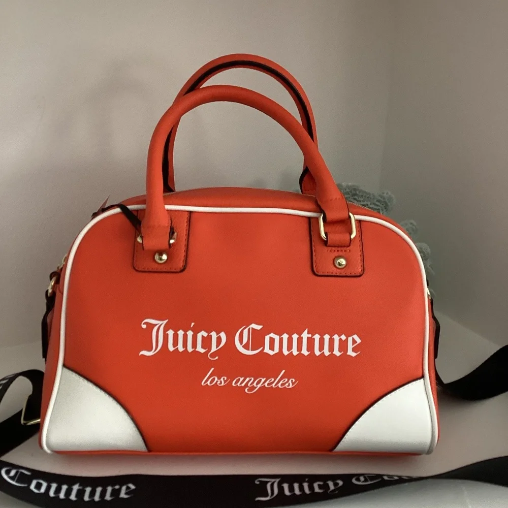 REDUCED Juicy Couture Fashionista Sports Bowler Satchel Crossbody Orange & White